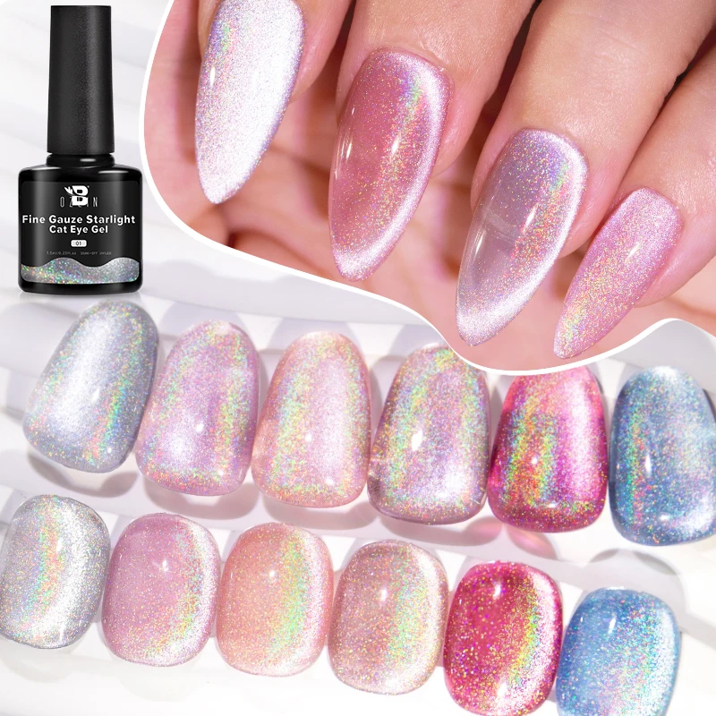 BOZLIN Fine Gauze Starlight Cat Eye Gel Nail Polish Sparkle Magnetic Glitter Gel Varnish Semi Permanent 7.5ml For DIY