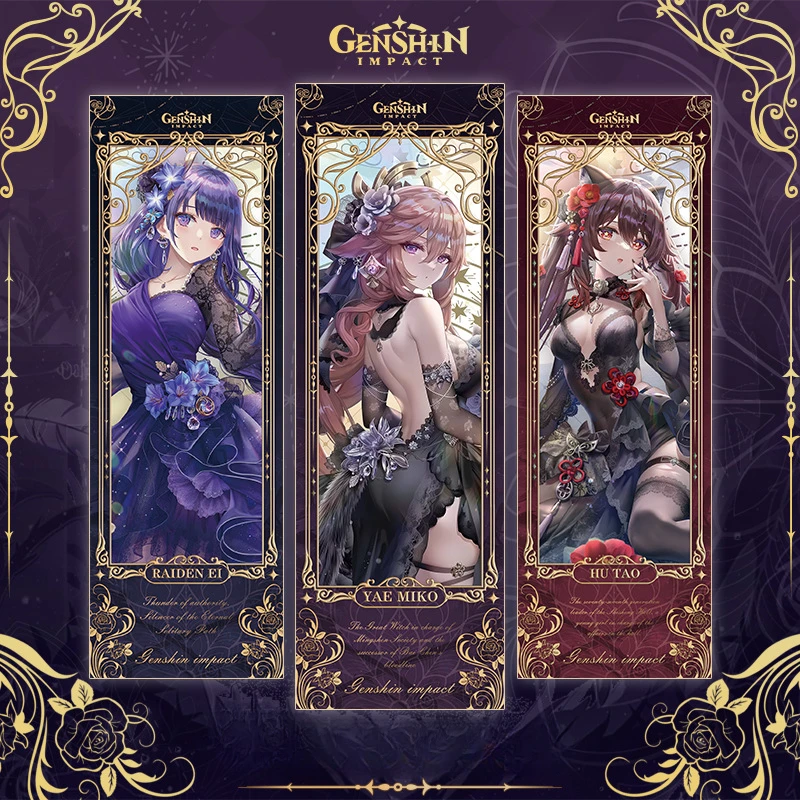 

Genshin Impact Bookmark Beelzebul Glitter Dress Double Sided Hot Stamping Collection Cards Sparkle Laser Ticket Collection Fans