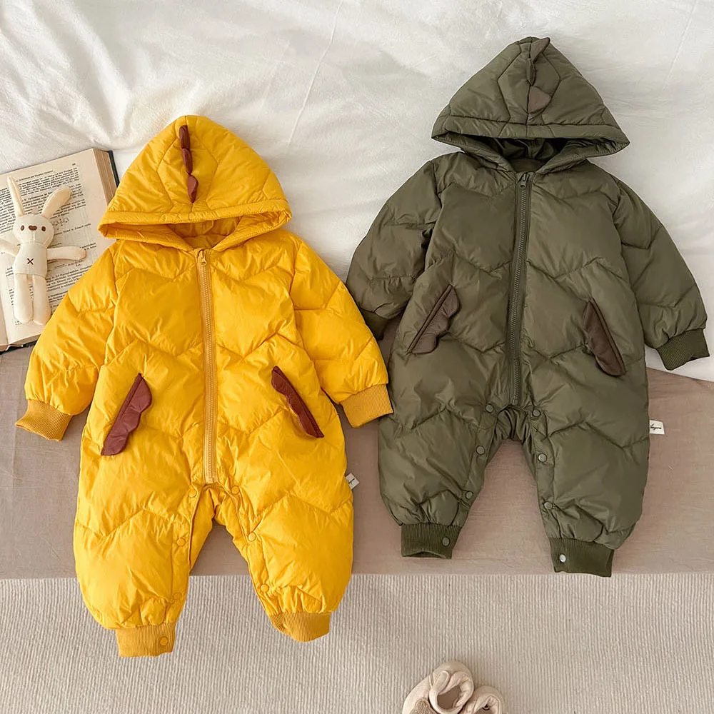 

Winter Jacket Boy and Girl Treasure Winter Onesie 90 White Duck Down Plus Velvet Hooded Climbing Suit Baby Winter Jumpsuit