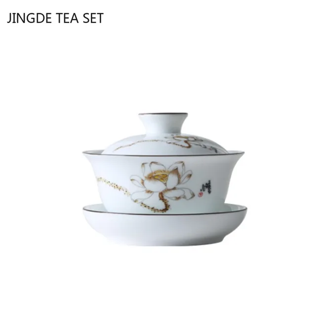 Kínai Kézzel Festett Tea Tál Kiváló Minőségű Fehér Porcelán Gaiwan Hordozható Kerámia -Szett Szertartás Kiegészítők 150 Ml - Image 6
