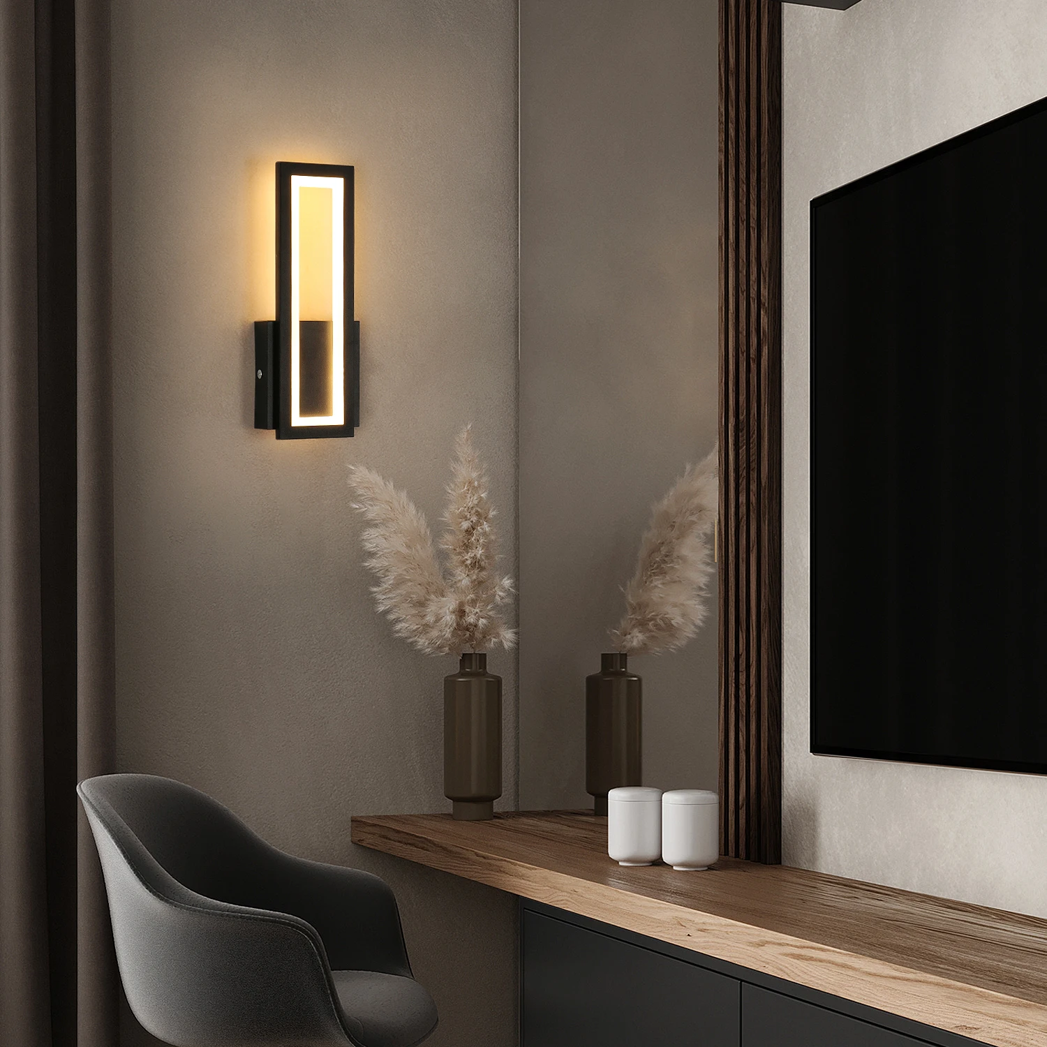 Indoor LED Wall Light,16 W Modern Acrylic Wall Lamp,Black Interior Wall Light for Corridor, Stairs,Warm White 3000K: 3 - 5 Days Free Delivery Only UK
