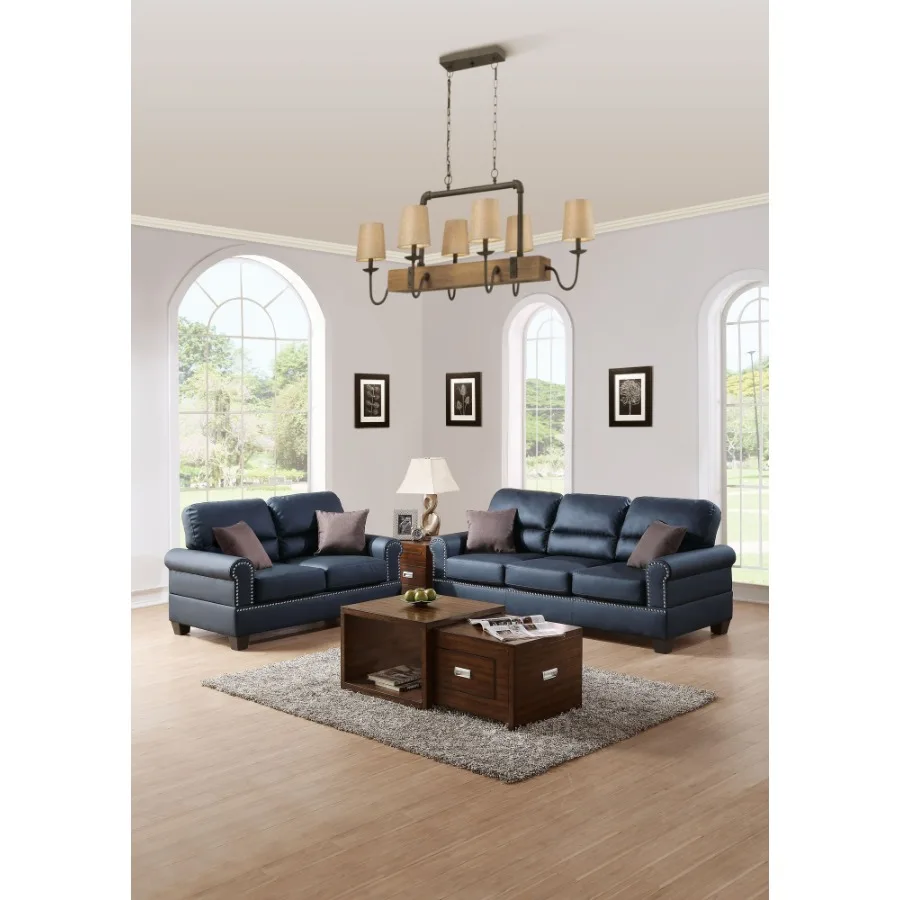 Black Bonded Leather 2pc Sofa Set Sofa And Loveseat Living Room Furniture
