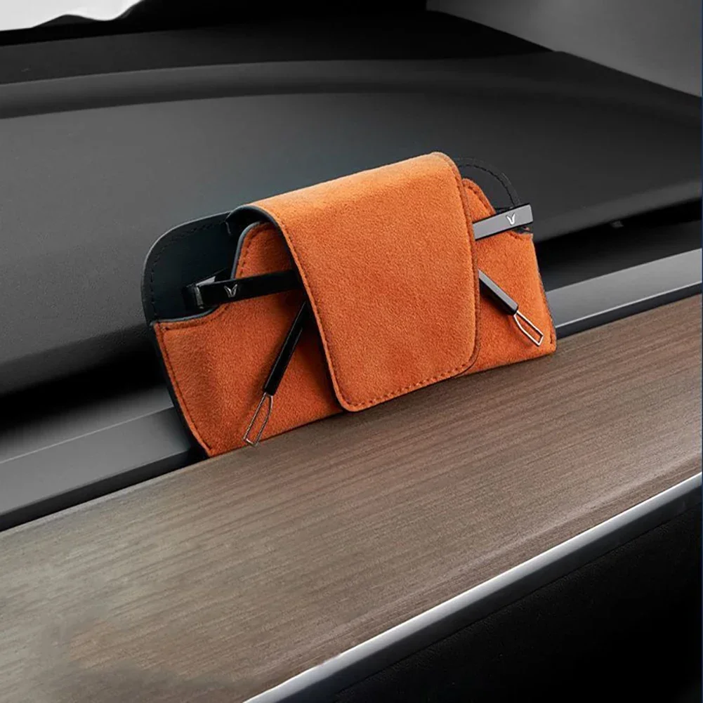 Deluxe Suede Car Glasses Holder - Sun Visor Clip & Storage Accessory