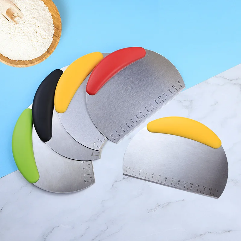 4 Color Stainless Steel Noodle Knife Cake Scraper With Scale Pastry Cutters Baking Cake Cooking Dough Scraper Baking Accessories dough scraper baking tool dough cutter baking accessories cake scraper baking spatula