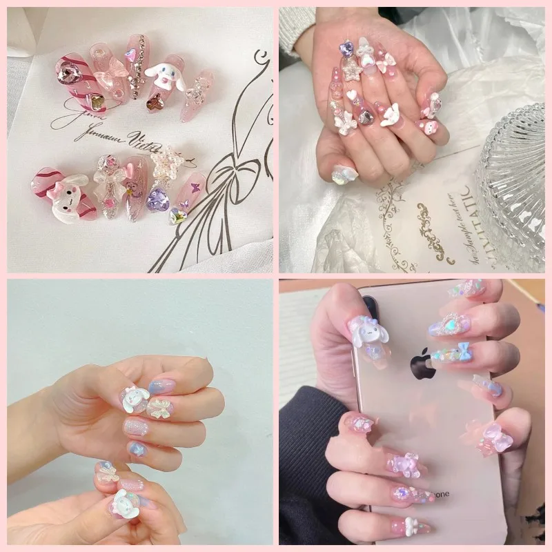 

Sanrio Mymelody Cinnamoroll Pink Cute Y2K Style Fashion 3Ddiy Nails Removable Wearable Fake Nails Purely Handmade Press-On Nails