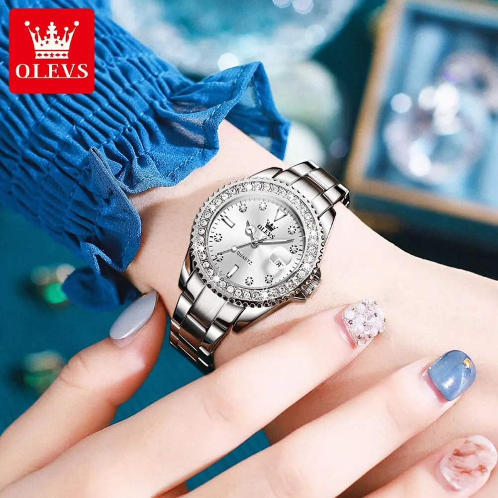 OLEVS Original Diamond Dial Quartz Watch for Women Fashion Elegant Ladies Watches Stainless Steel Waterproof Women's Wristwatch images - 6