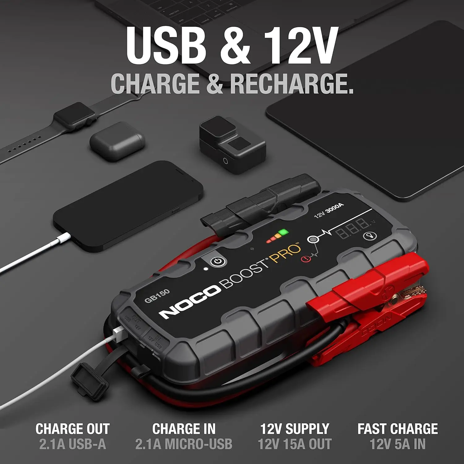 3000A UltraSafe Car Battery Jump Starter, 12V Battery Pack, Booster, Jump Box