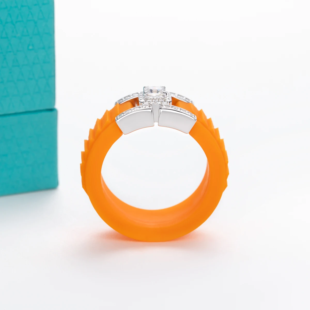 AnuJewel 3.5x3.5mm Asscher Moissanite 상감 실리콘 링  고무 컴포트 핏 웨딩 링 여성용 남성용