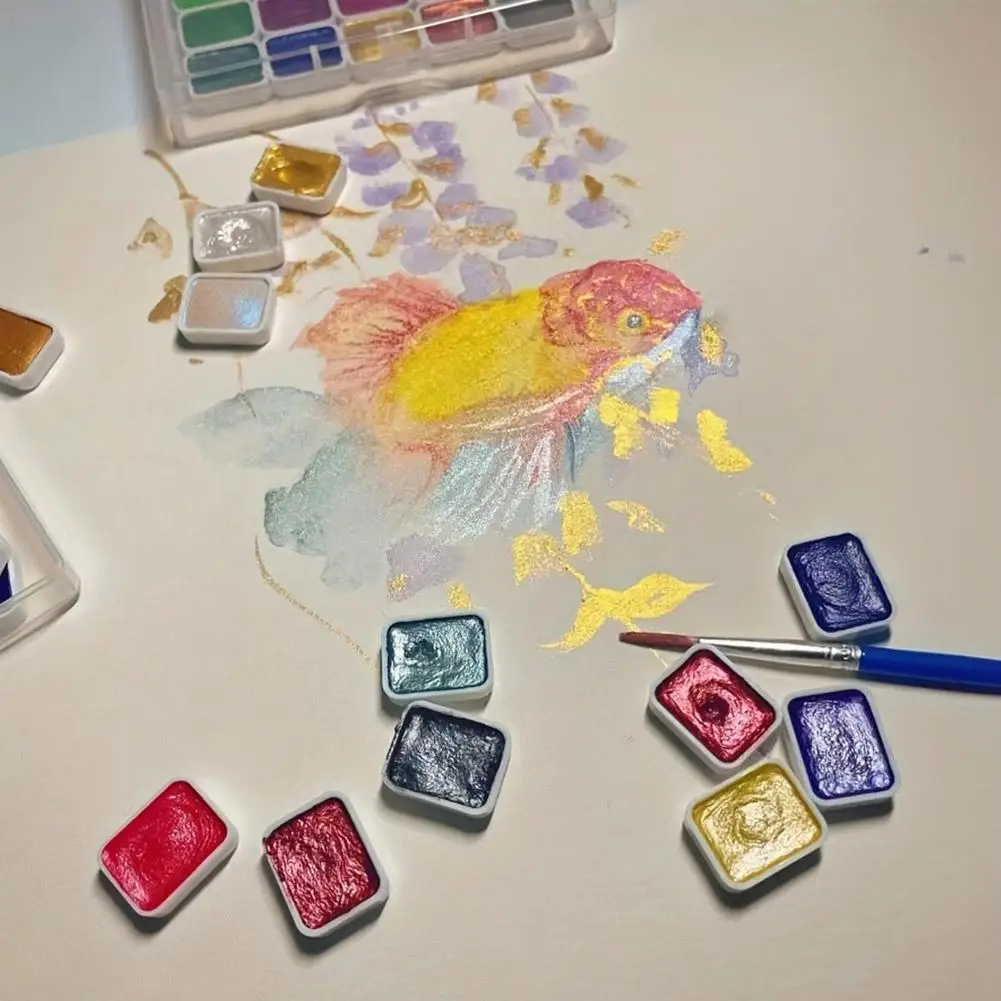 Set di pittura ad acquerello in metallo da 20 colori: scatola portatile incorporata con acquerelli solidi di perle scintillanti e materiali artistici completi 6