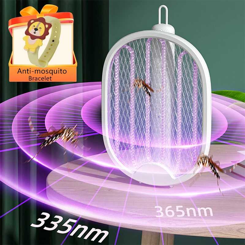 2 In 1 Pieghevole Elettrico Mosquito Killer Fly Swatter Trap Usb Ricaricabile Mosquito Racket Insect Killer Uv Light Bug Zapper