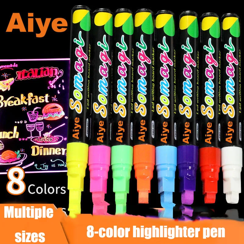 Cartoon Color Fluorescent Board Flat Head Erasable Blackboard Graffiti Liquid Chalk Fluorescent Pen