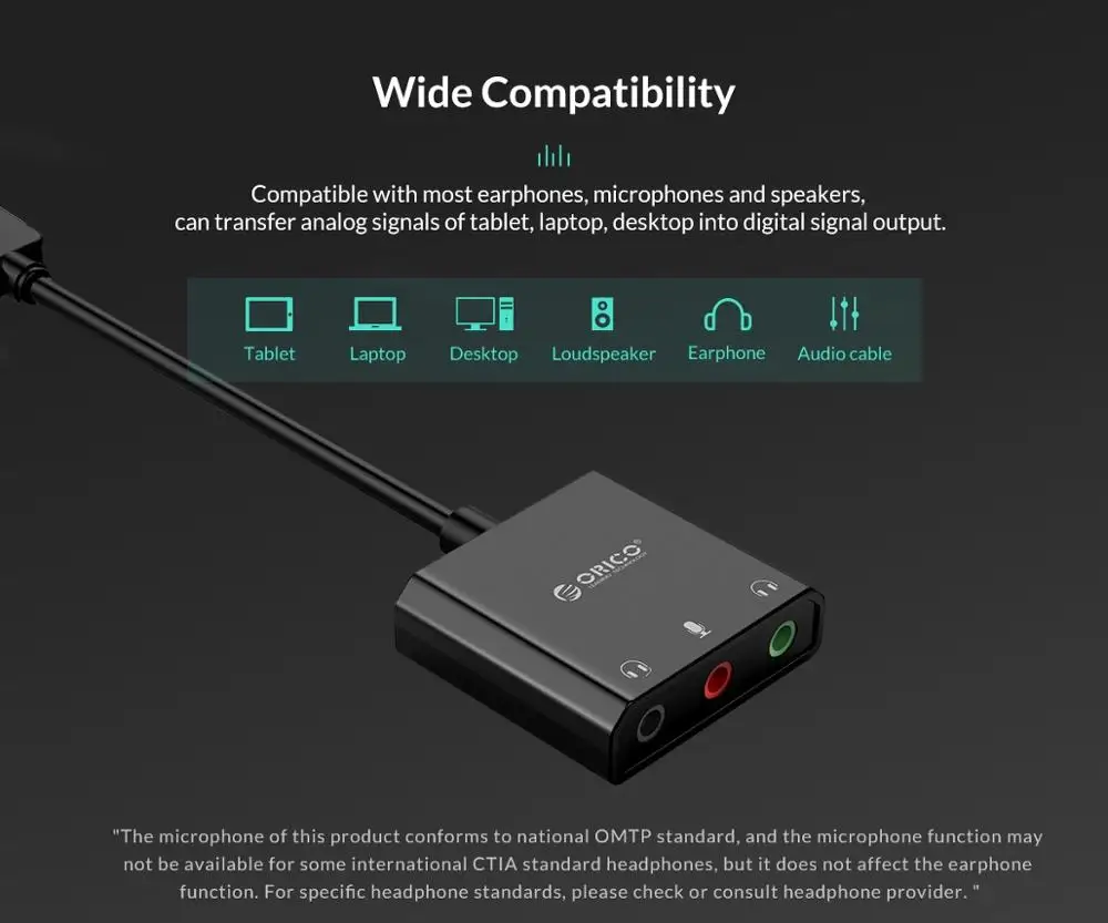 Orico-placa de Som Usb Externa Audio Jack Cabo Adaptador Ajuste de Volume Livre de Driver Microfone Estéreo Headconjunto Sc2 35 mm - Imagem 6