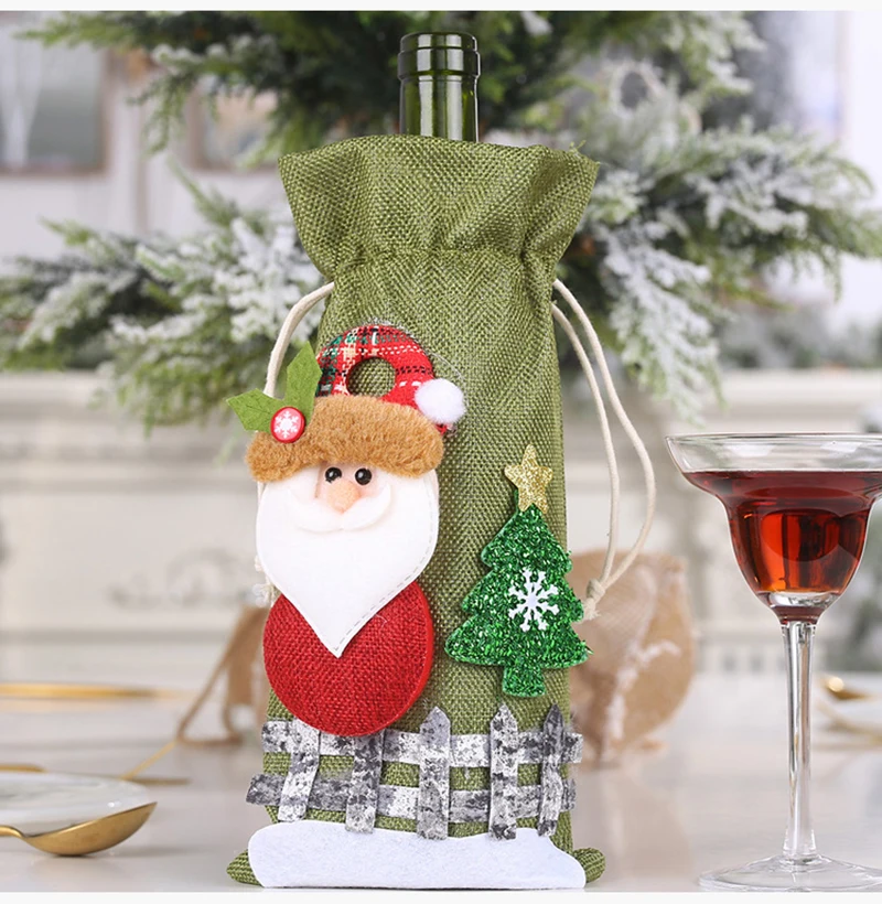 Christmas Wine Bottle Covers Bag Snowman Santa Claus Champagne Bottle Cover Sleeve Merry Christmas New Year Table Decorations