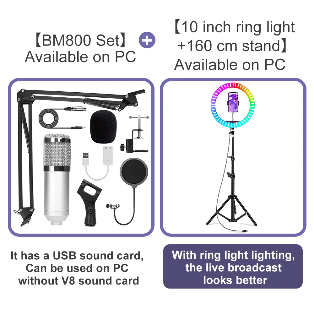 microfone bm 800 Studio Microphone Professional microfone bm800 Condenser Sound Recording Microphone For computer 