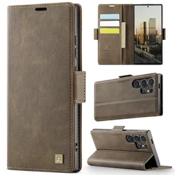 Premium RFID Blocking Leather Wallet Case with Magnetic Flip and Card Holder - Galaxy S23 Plus (Coffee)