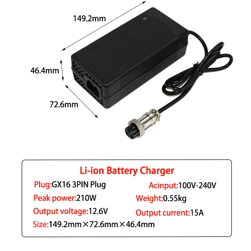 High-Power 10A/15A Lithium Battery Charger with Built-In Cooling Fan
