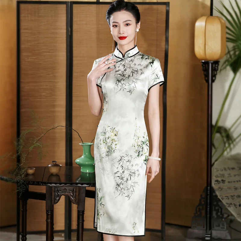 

New High Quality Real Silk Cheongsam Qipao for Women 2024 Chinese Style Summer Improved High-End Dress Young