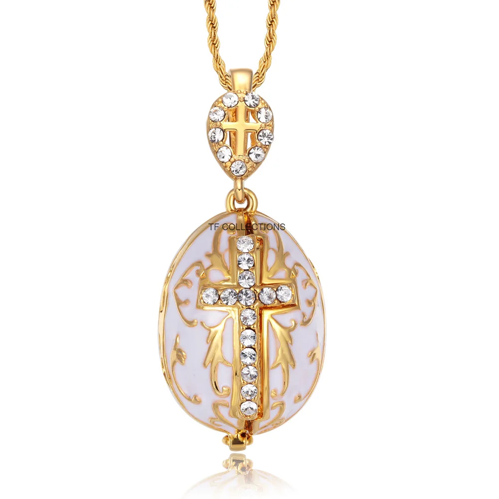 YAFFIL Egg Pendant Necklace Cross Handmade Vintage Jewelry Enamel Jesus Luxury Charm Crystal Rhinestone Piercing Gifts To Women 5