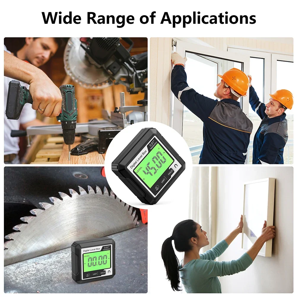 360&deg; Precision Digital Inclinometer Mini 4*90&deg; Magnetic Spirit Level Angle Finder Gauge Level Protractor Meter Tilt Measure Tool