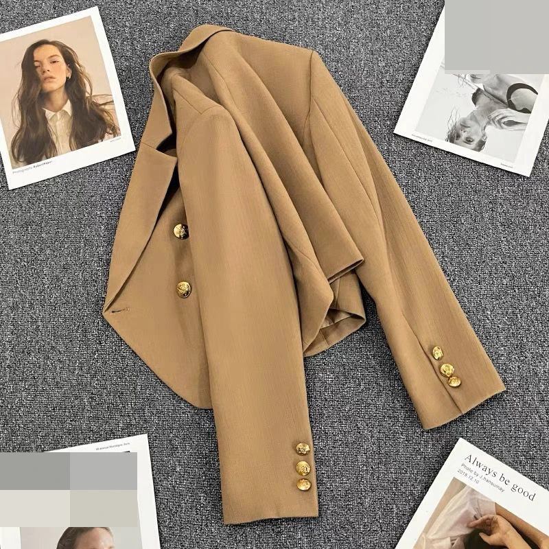 Camel suit coat for women in spring of 2023, new high-class, double-breasted, fashionable, versatile, trendy, fried street suit