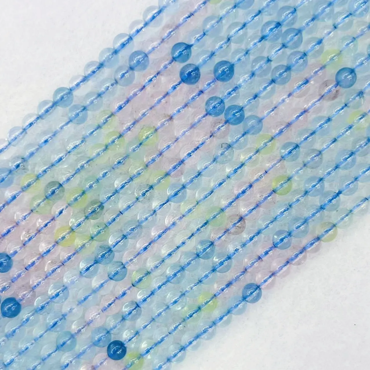 Noble 4mm Natural Aquamarine Round Bead Loose Blue Pink Colorful Aeroides Moonstone Charm Bead For DIY Bracelet Necklace Jewelry