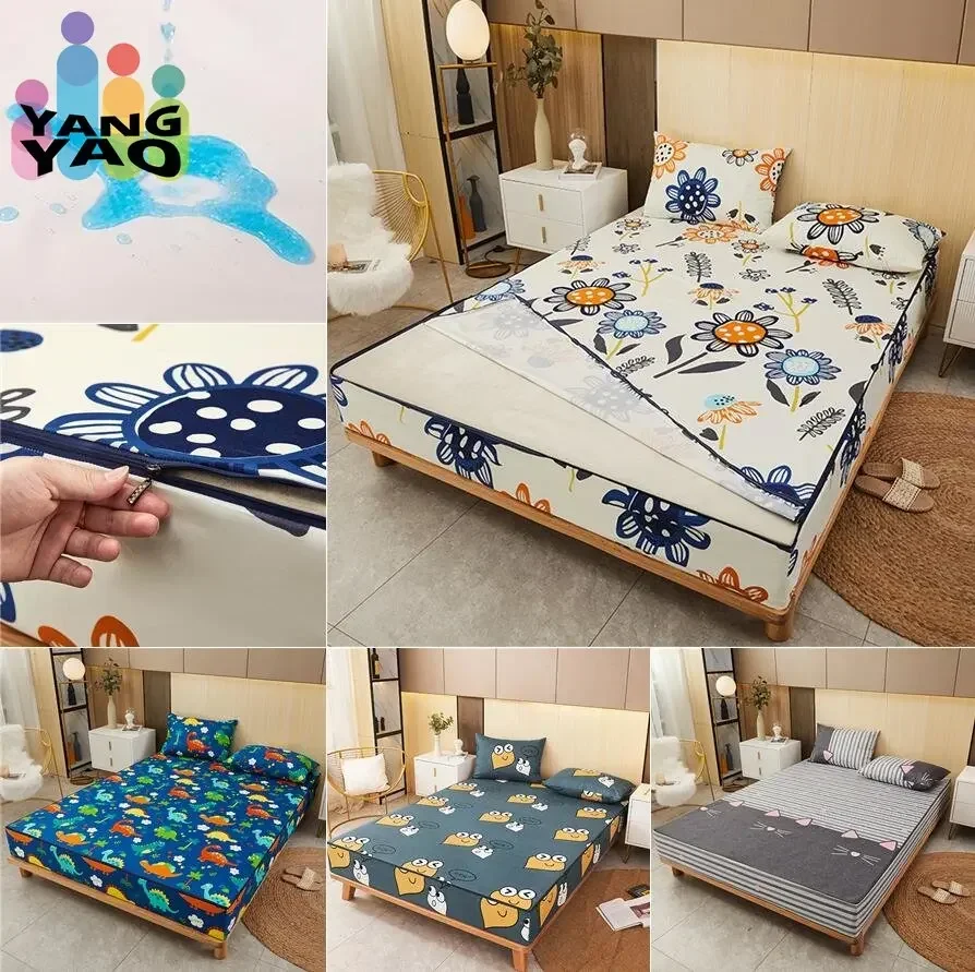 Protège-matelas à six côtés avec fermeture éclair, drap de lit entièrement étanche, housse anti-poussière, couvre-lit personnalisé, Queen, King, Twin, Full