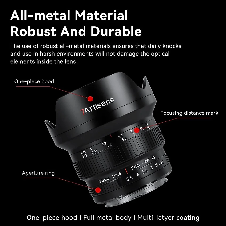 7artisans APS-C 7.5mm F3.5 어안렌즈 DSLR 카메라용 캐논 EF 니콘 F 마운트 D7500 EOS 80D 77D 850D와 이상적인 사진 촬영