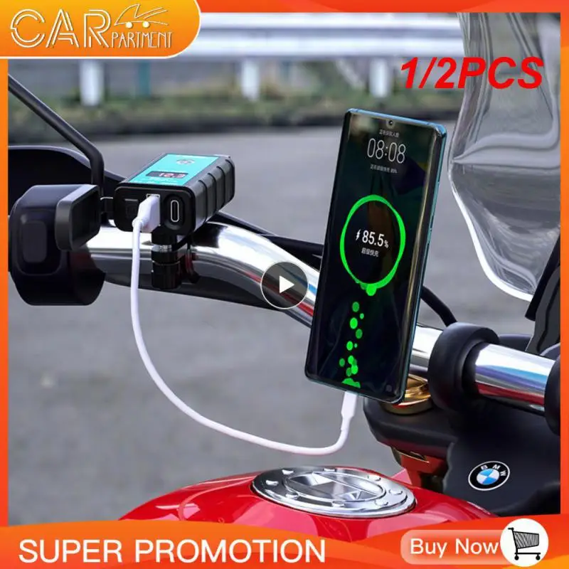 

1/2PCS USB Motorcycle Charger Waterproof Switch With Voltmeter Fast Charging Adapter SAE To USB Type-C Socket Motorbike