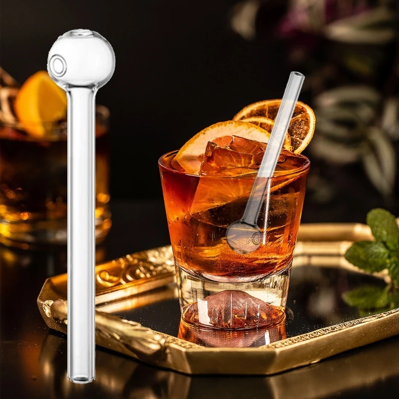 8Pieces Glass Straw Set Reusable Drink Straws with Cleaning Brush Clear Beverage Straw Glass Texture for Cocktails Wine