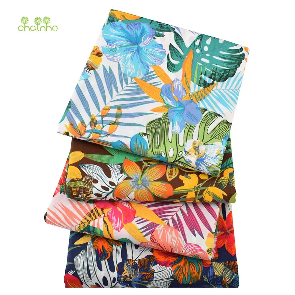 Chainho,Printed Plain Weave Poplin Cotton Fabric,DIY Sewing Quilting Material,Patchwork Cloth,Floral Series,3 Sizes,15PC17