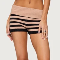 Micro short tricoté rayé pour femmes, pliable, taille basse, taille élastique, Slim Fit, Mini bas, pull de salon Y2k 5