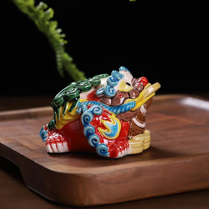 0045 Cute Cartoon Golden Toad Pixi Ceramic Tea Pet Tea Table Ornament Creative Home Indoor Desktop Small Ornament Car
