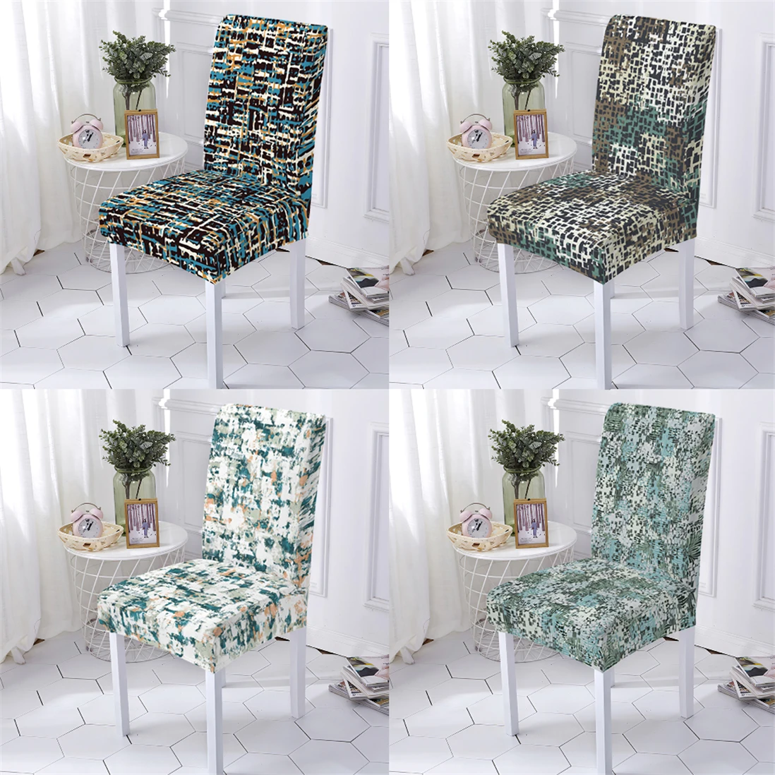

Geometry Style Dining Chairs Covers Anti-Dirty Seat Chair Cover Stripe Pattern Home Kitchen Wedding Hotel Banquet Protector Seat