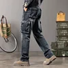 Autumn and winter new styles Men's Outdoor Wide Leg Workwear Multi-Pocket Jeans Straight fit plus size men's jeans  42 44 6