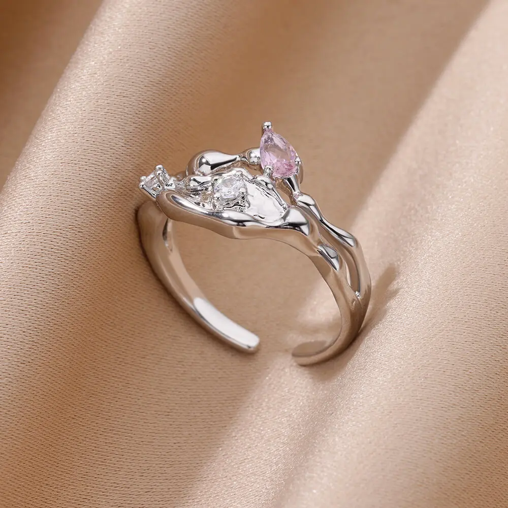 Zircon Jewelry Stainless Steel Ring for Women Gold Plated Daily Wear