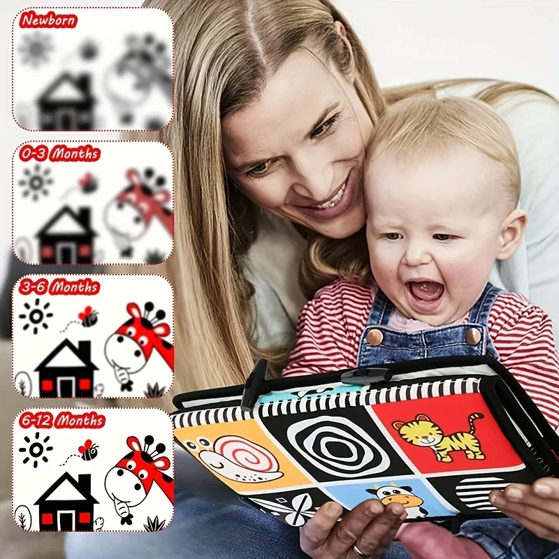 Newborn Tummy Time Mirror Toys 6 12 Months Brain Developmental Baby Mirror Cloth Book High Contrast Black and White Sensory Toys 6
