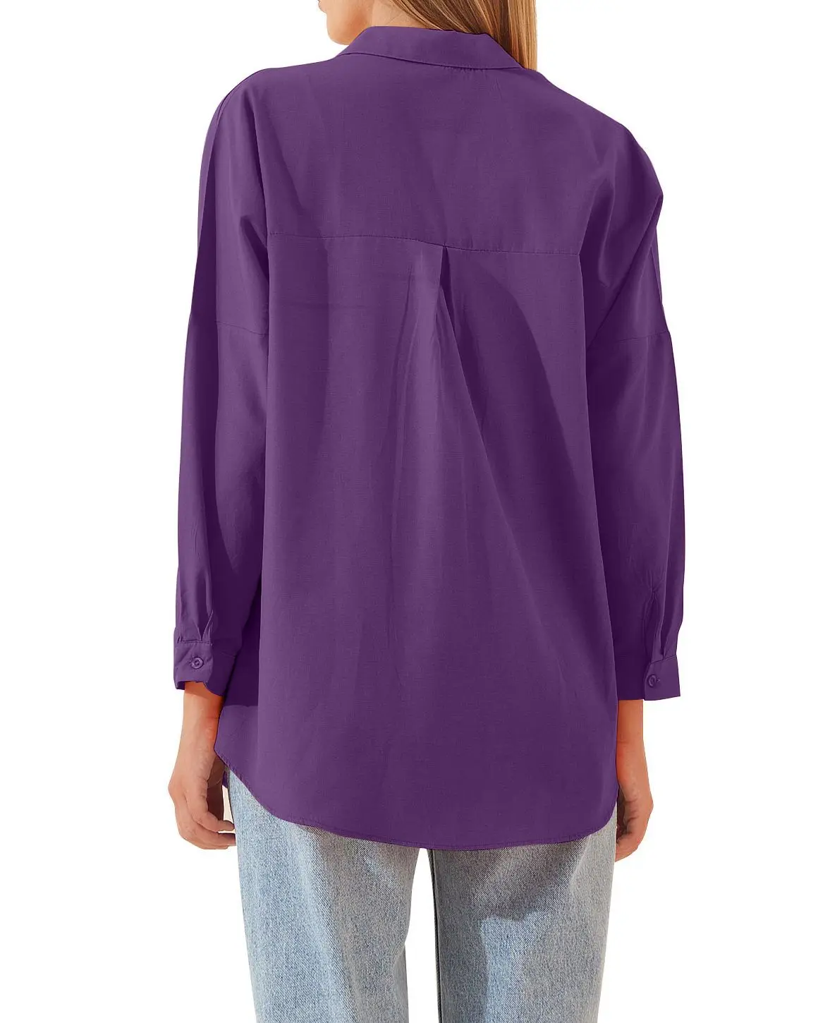 Womens Clothing V-neck Solid Button Long Sleeve Casual Blouse