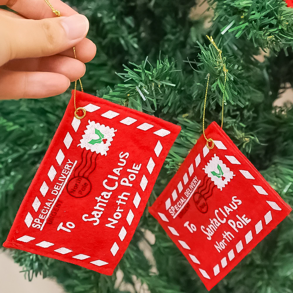 Santa Claus Envelope Red Felt Non-Woven Letter Embroidered Envelopes for Christmas Tree Hanging Card Candy Gifts Bags Home Decor