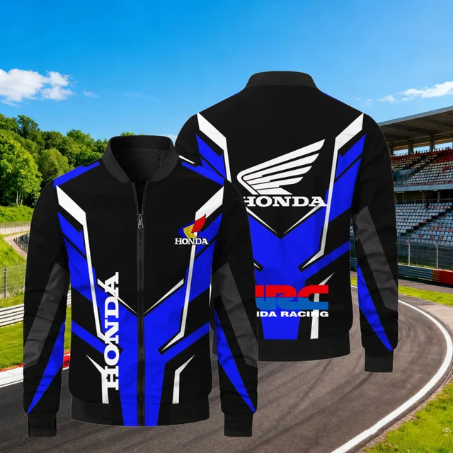 2025 Autumn And Winter New Honda Motorcycle Logo Cardigan Zipper Pilot Jacket Casual Sports Outdoor Hiking Warm Jacket 1