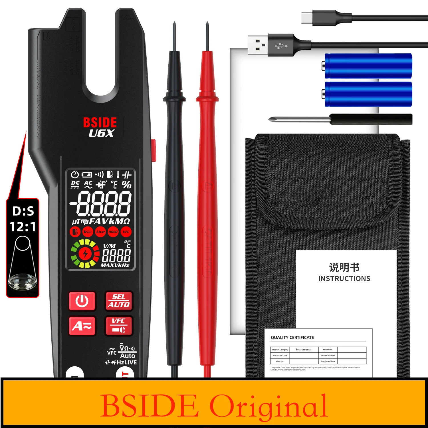 BSIDE U6X U-Shape AC/DC Clamp Meter Rechargeable Infrared Temperature Measuring  Infrared Detection Voltmeter Electrical Tester