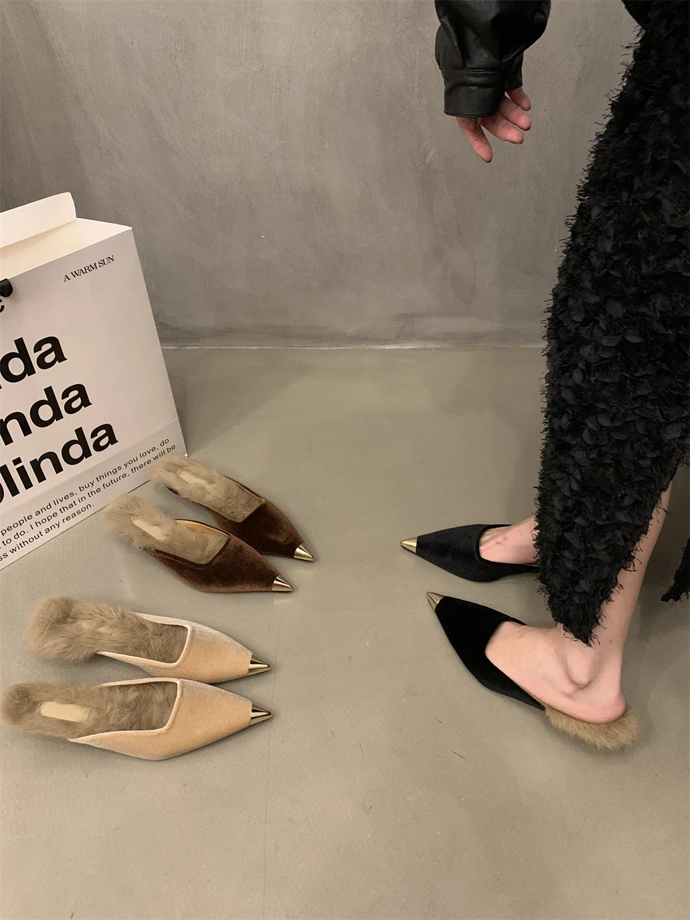 

Shoes Med Plush Slippers For Adults Cover Toe Flock Winter Footwear Thin Heels Slides Fur Rome Rubber Med Shoes Woman 2023 Slipp