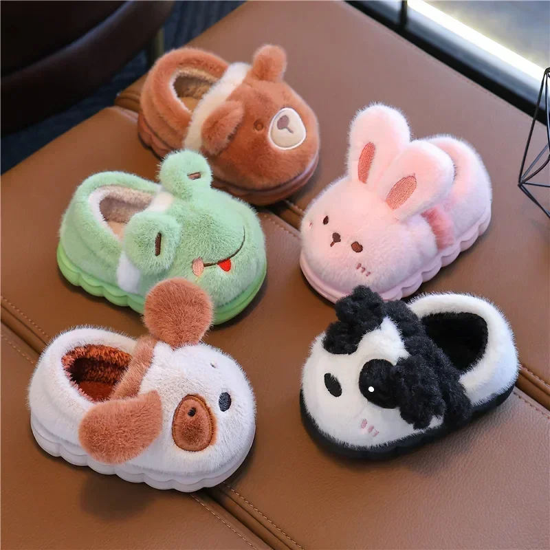 Baby Warm Cotton Shoes Autumn Winter Boys Girls Cartoon Animal Cotton Slippers Non Slip Comfortable Soft Sole Plush Slippers