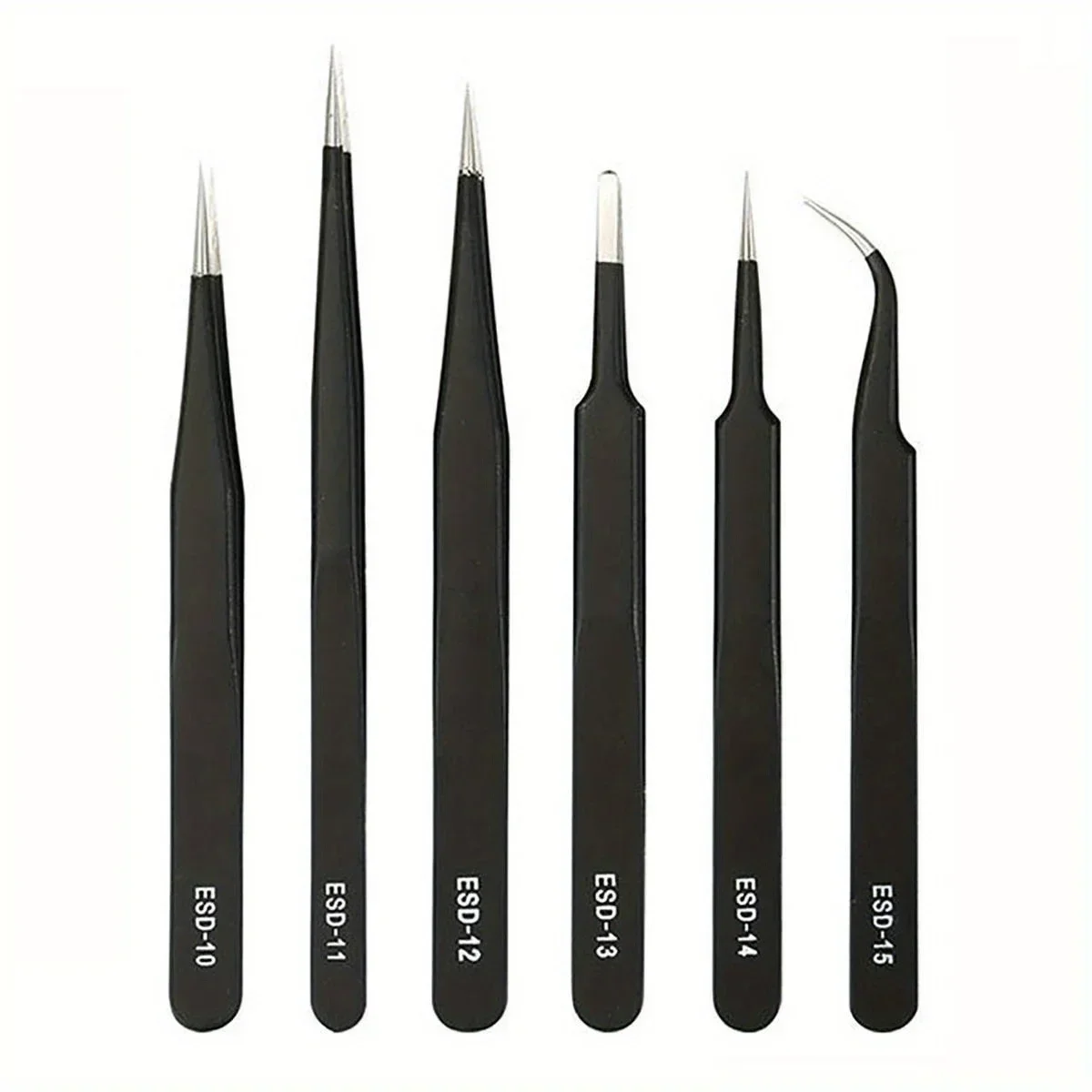 Antistatic Stainless Steel Tweezers 6 PCS Precision Curved Tool