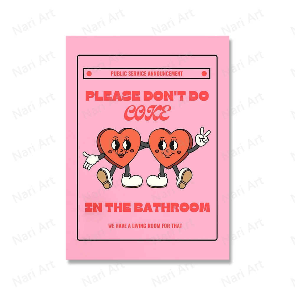 a pink sign with cartoon hearts and a peace sign