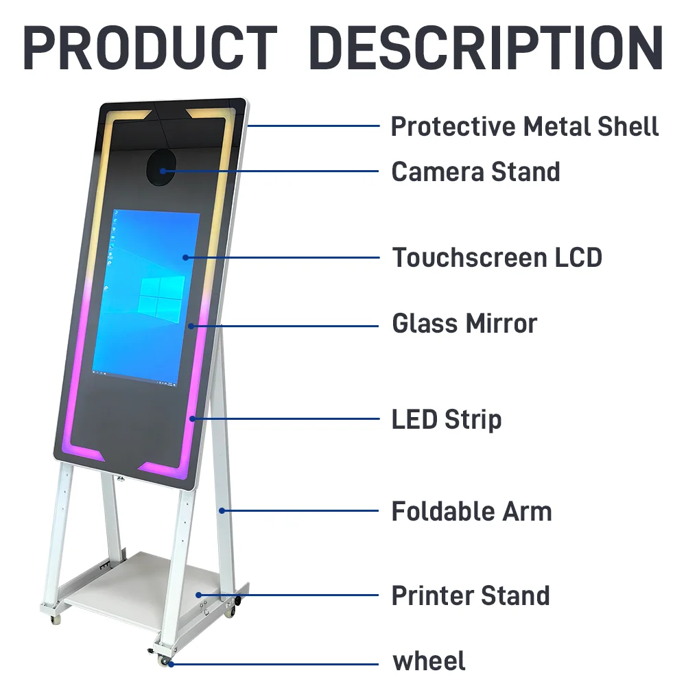 Touch Screen Photobooth Portable 40 65 inch Mirror magic Photo Booth Machine For Wedding Party Activity