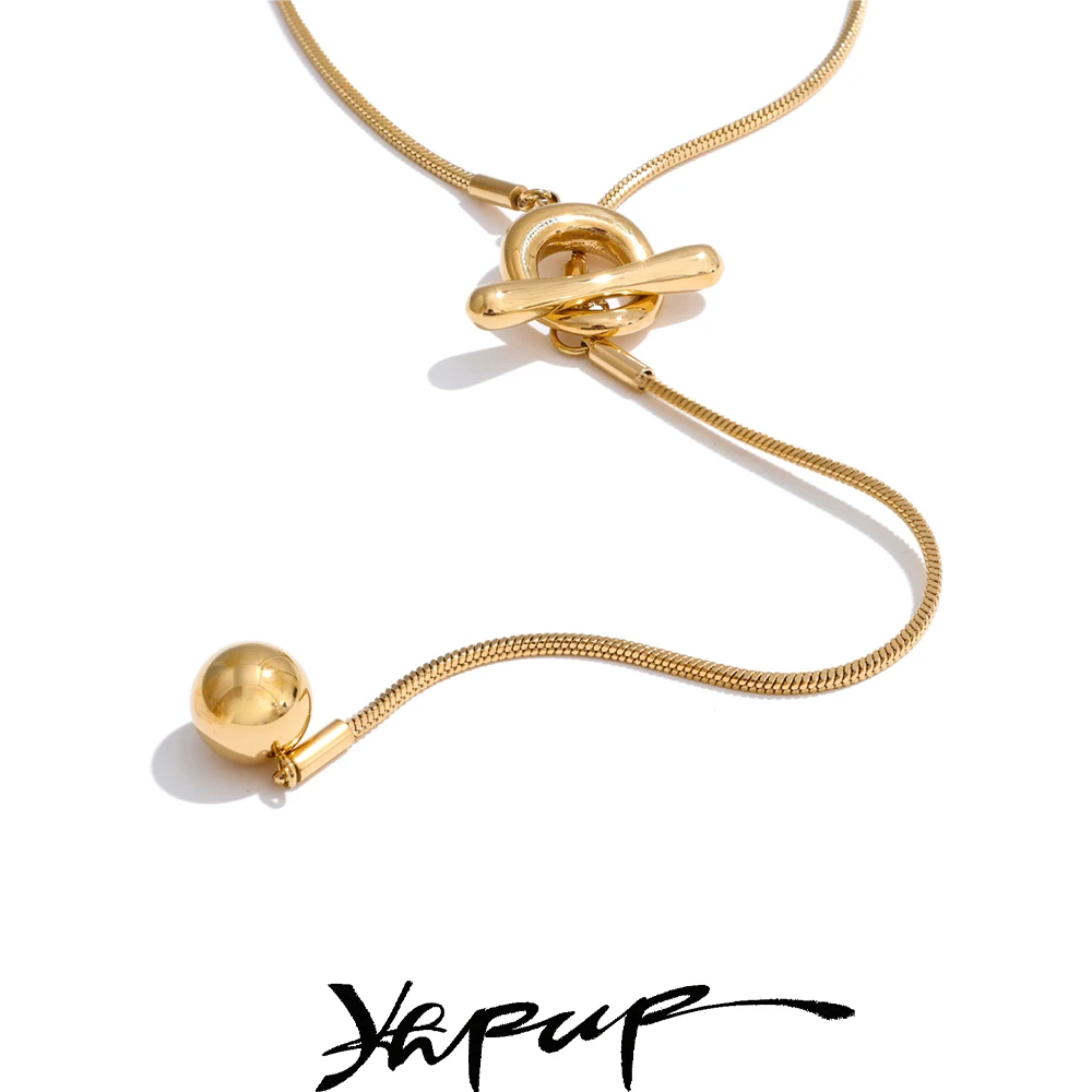 Yhpup Stainless Steel Long Chain Ball Drop Necklace