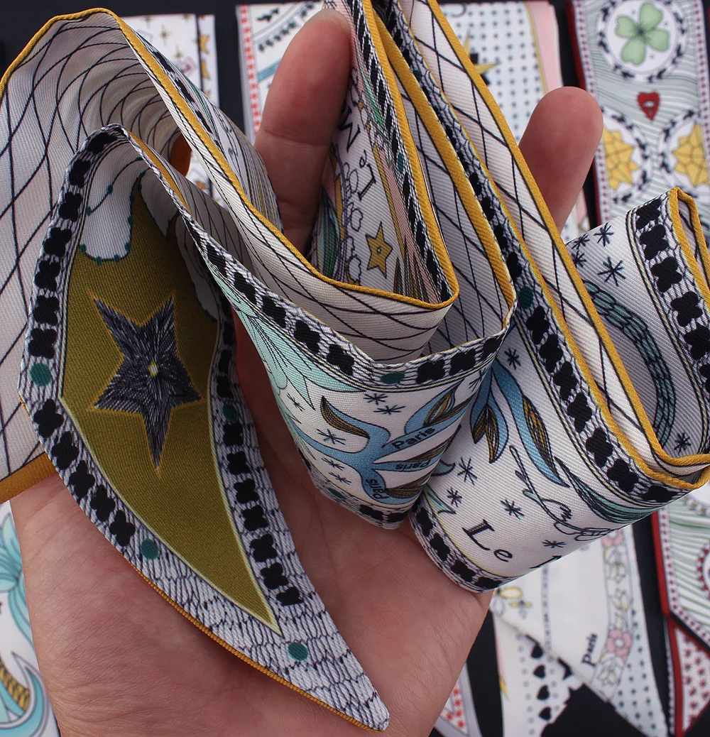 Tarot Card Series Doppelschichtiger doppelseitiger Druck Vielseitiger, mit Band gebundener Tasche für Damen Schal Kleiner Schal Großhandel – Detail 11