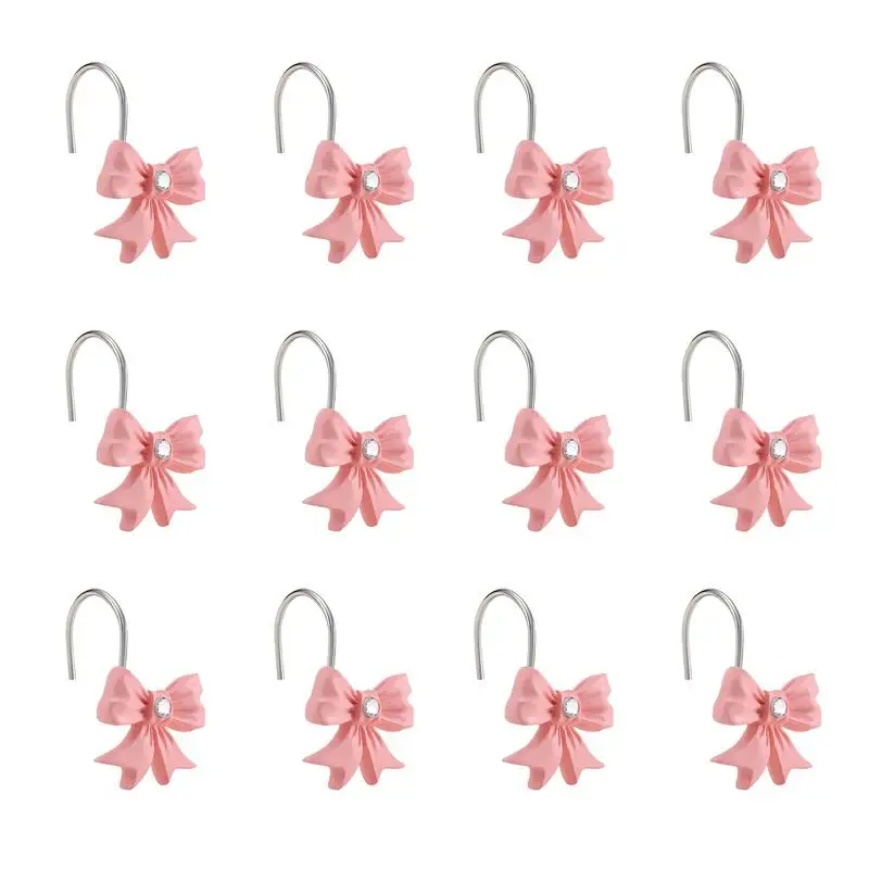 Shower Drapes Bow Rings 12X Shower Rings With Rhinestones Boho Trendy Window Covering For Bathroom Art Decor