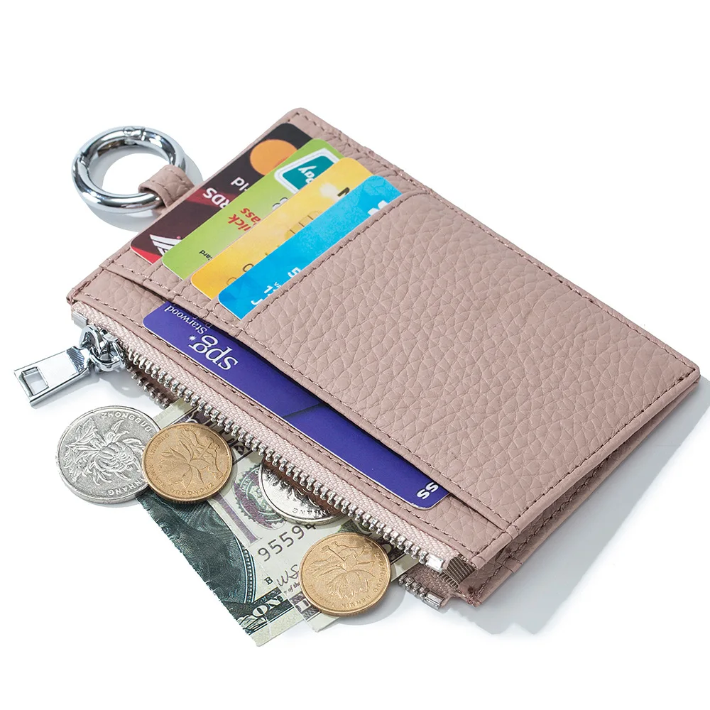 Men's Genuine Leather Credit Card Holder Ultra-Thin Cowhide Women's Fashion Simple Zipper Coin Purse Luxury Brand 2023 New Hot