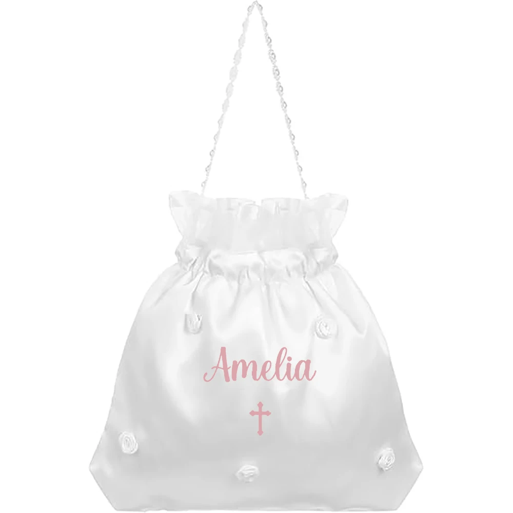 Personalisierte Namens-Tasche „Gott Segne“ für die Erstkommunion, Kreuztasche, Kirche, Hochzeit, Braut, Blumenmädchen, Dekoration, Andenken, Geschenk